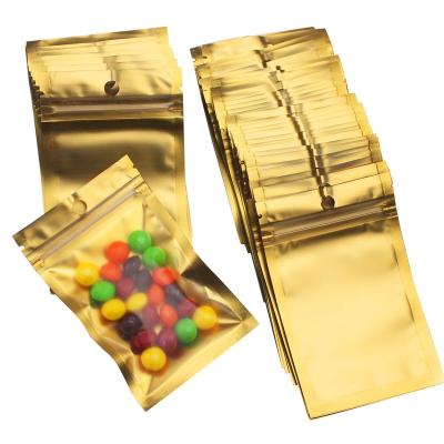 China Moisture Proof Mylar Zip Lock Bags 75 x 3 X Inch Gold Aluminum Foil Bags Double Sided Metallic Mylar Flat Mini Ziplock Bag for sale