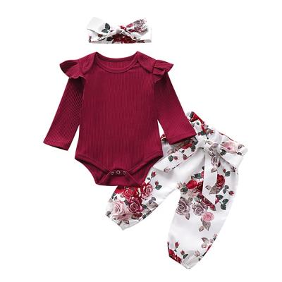 China Cozy Baby Clothes Newborn Babies Clothes Romper Ruffle Infant Jumpsuits Stripe Pants Headband Girl Clothes Sets Autumn Winter Outfits for sale