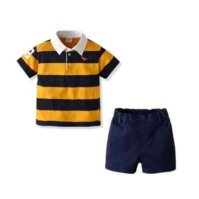 China 100% Cotton Toddler Boy Clothes 2pcs With Turn-Down Collar Sleeve Beard Short T-Shirt Tops+Shorts Pants Outfit for sale