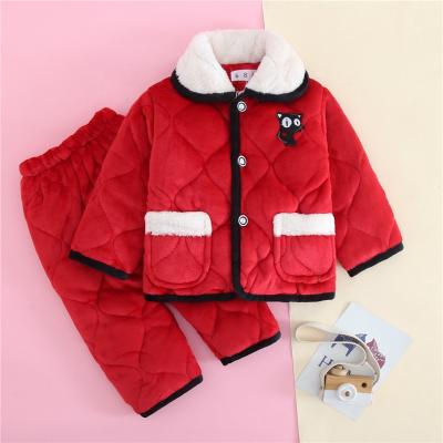 China Wholesale Warm Winter Children Wear Girls Clothing Set Cotton Triple Thick Sandwich Pajamas Flannel Warm High Quality Children for sale