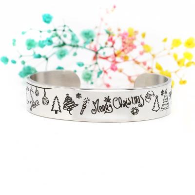 China Durable 304 Stainless Steel Christmas Gifts Inspired Cuff Bracelet Engrave Christmas Cartoon Numbers Bracelet For Man And Women for sale