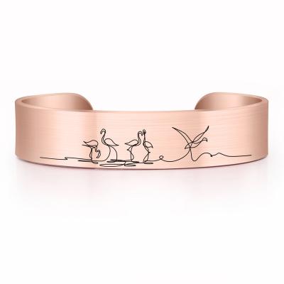 China Adjustable Size Flamingo Stainless Steel Cuff 15mm Width Durable Brushed Bangle Bracelet 4 Colors Jewelry Gifts For Man And Women for sale