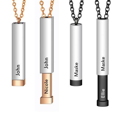 China Durable Custom Couples Retractable Necklace Hidden by Rod Pendant Necklace Creative Name Stereo Double Layer Stainless Steel for sale