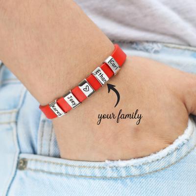 China Durable Personalized Women Men Braided Leather Bracelet Customize Names Leather Magnetic Bracelet Clasp Family Friendship Gifts for sale