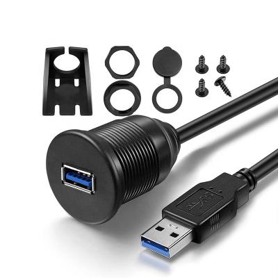 China Mobile Phone USB 3.0 Male to USB 3.0 Car Dashboard Flush Panel Mount Socket Female Extension Cable for sale