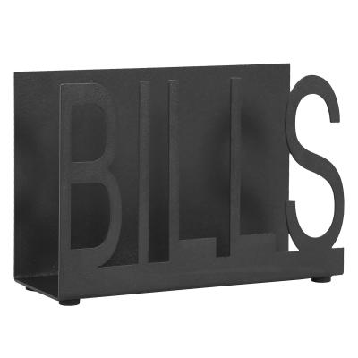 China Sustainable Hot Sale Wall Hanging Magazine Rack Black Metal Mail Rack With Bills Cutout Design for sale