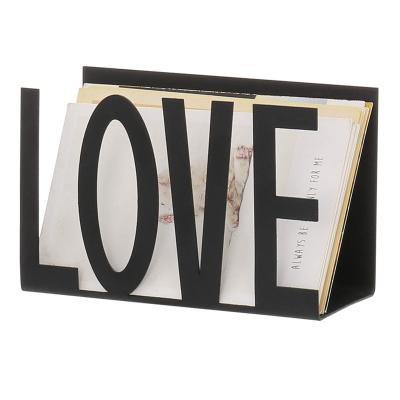 China Viable Hot Sale Modern Black Metal Cutout Love Mail Holder Letter Desk Organizer for sale