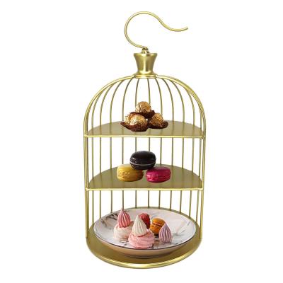 China Viable Wholesale 3-Tier Cake Stands With Metal Birdcage Shaped Cupcake Stand For Party Table Fruit Display for sale