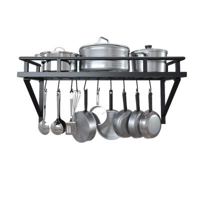 China Kitchen Sustainable Pot Pan Rack, Wall Metal Kitchen Hanging Pot and Pan Rack High Quality Kitchen Organizer Rack With 10 Hooks for sale