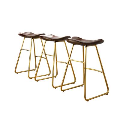 China Modern Leather Armless Bar Chairs, Furniture Iron Tall Restaurant Table Gold Metal Stool Chair Luxury Modern Bar High for sale