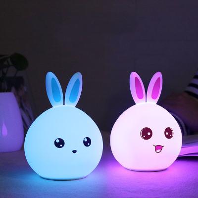 China Colorful Decoration Rabbit LED Night Light Silicone Cartoon USB Charging New Year Gift RGB Multicolor Touch Sensor For Baby Bedside Lamp for sale