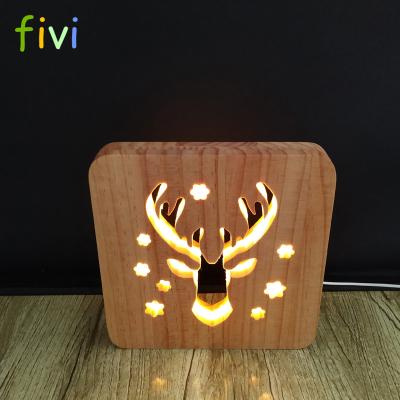 China Decoration Deer Head Night Light USB 3D Creative Lamp Style Nordic Bedside Lamp for sale