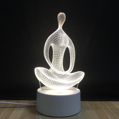 China 3D Decoration Yoga Meditation Night Light 3D USB LED Acrylic Table Lamp for sale