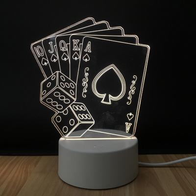 China Decoration 3D Illusion Lamp LED Night Light Poker Dice Shape 1 Color Button Switch Table Desk Lamp for sale