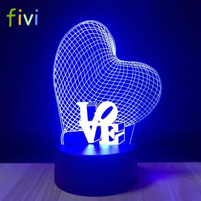 China 3D Decoration Love Heart Lamp Led Optical Illusion Night Light European Socket 3 Colors Changing Desk Lamp for sale