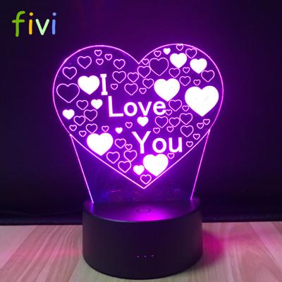 China Decoration 3D Lamp Illusion Night Light Me Like U Heart 3 Colors Changing Decorative Desk Lamp for sale