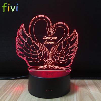 China New Romantic Rose Double Swan 3D USB LED Decoration Lamp 3 Colors Change Mood Night Light for sale