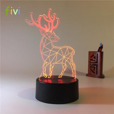 China 3D Decoration Optical Illusion Lamp 7 Colors Change Touch Button Christmas Reindeer LED Night Light for sale