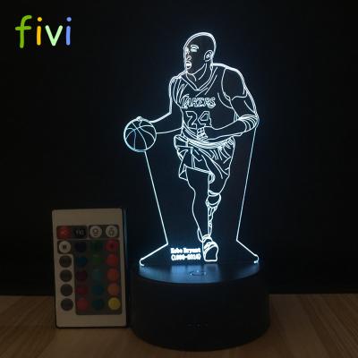 China Decoration Kobe Basketball Shape 3D Night Light 3D Acrylic Lamp 16 Colors Changing Creative USB Bedroom Bedside Table Lamp for sale