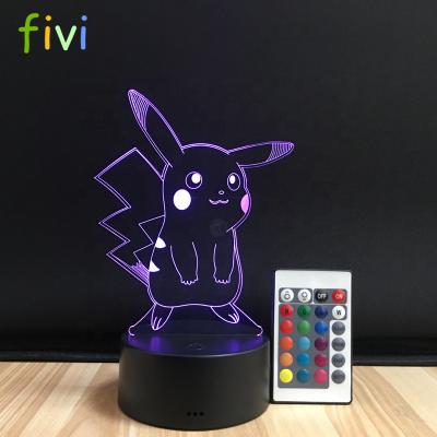 China Pokemon Pikachu 3d Illusion Night Light Color Lamp Changing Action Number Visual Illusion Decoration Pokemon Pikachu 3d Led Lamp for sale