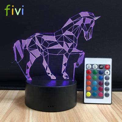 China Decoration Unicorn Light Kids Night Light 16 Colors Change with Optical Illusion Remote Control Bedside Lamp for sale