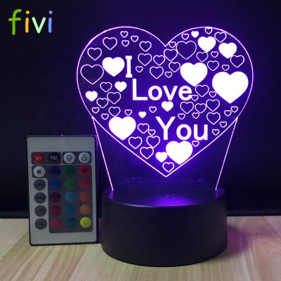 China Decoration 3D Lamp Illusion Night Light Me Like U Heart 7 Colors Changing Decorative Desk Lamp for sale