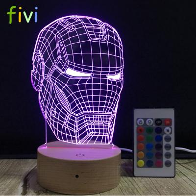 China Decoration Wonder Ironman 3D Illusion LED Lamps Iron Man Lamp Night Light USB Desk Table Lamp for sale