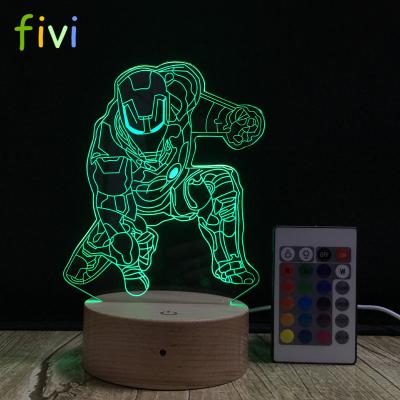 China Decoration Ironman 3D LED Night Light Lamps Optical 3D Illusion Colors 7 Touch Visual Lamp Remote Controller for sale