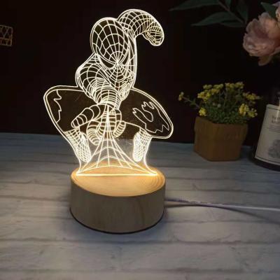 China Visual 3D Spiderman Decoration Lamp Wonder Table Decoration 3D Lamp Kids Wooden Stand Base Sleep Night Light for sale