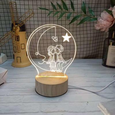 China Modern Wooden Low Home Decor USB Lamp Table Lamp Night Lover 3D Moon Carving Hardwood Animal Kids Bedside Lighting for sale