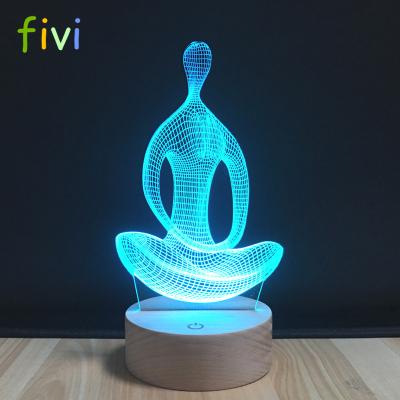 China Modern Wood 7 Night Light 3D Illusion Decoration Illusion Birthday Gift Lamp Yoga Mood Lamp 7 Color Changing LED Desk Table Lamp for sale