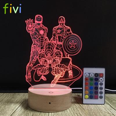 China 3D Decoration LED NIGHT LIGHT Marvel Hero Captain America Spider-Man Iron Man USB Switch Multicolor Table Lamp for sale