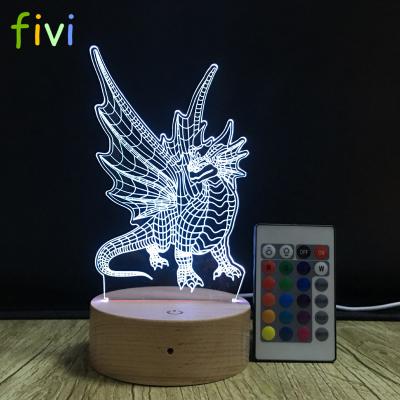 China Decoration LED Dinosaur Lamp Kids Bedroom 3D Illuminated Lamp Desk Optical Night Light With 7 Color Changing Creative Bedside Light for sale