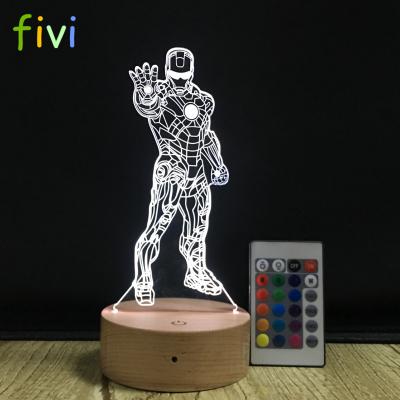 China Decoration Iron Man Night Light 3D USB Touch Switch Lamp 7 Colors Gradient Atmosphere Wooden Table Remote Control Acrylic Engraving Lamp for sale