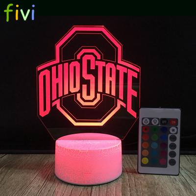 China 3D Decoration Ohio State Team Logo 7 Color Changing Decor Lamp Bedroom Desk Lamp Illusion Night Light for sale