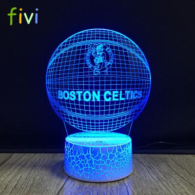 China Decoration Basketball Shape 3D Optical Illusion Lamp Smart 7 Colors Celtics Fans LED Night Light Table Lamp for sale