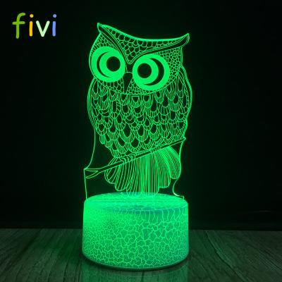 China Decoration Owl 3D Night Light Optical Illusion Lamp 7 Colors Change LED Touch Sensor USB Bedside Lamps Table Desk Light for sale