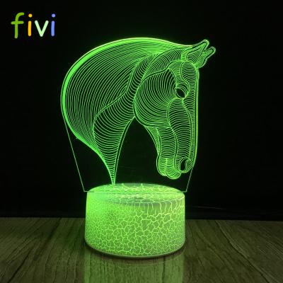 China 3D Decoration Horse Head Illusion Lamps Night Light for Kids 7 Colors Touch Switch and Table Remote Control Desk Lamp for sale