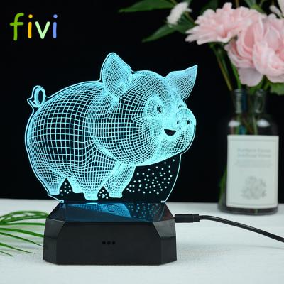 China Lovely Decoration Pig 7 Color Lamp 3d Rechargeable Visual Led Night Lights For Kids Touch Usb Table Lamp Baby Sleep Night Light for sale