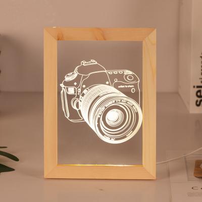 China Modern Wooden Picture Frame LED Light 3D Picture Frame 3D Night Light Bedroom Living Room Decorative Acrylic Lamp for sale