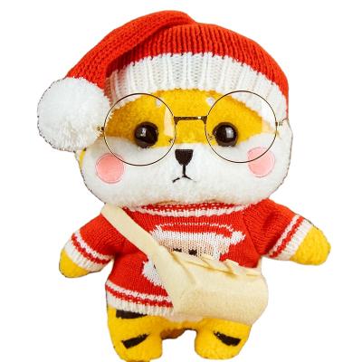 China 2022 Hot Sales Plush Santa Plush Tiger Lalafanfan Leans With Clothes Tiger Mascot With Glasses For New Year Gift for sale