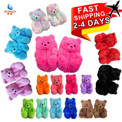 China Fast Shipping Lovely Lightweight Plush Adult Girls Hairy Furry Slides/Kids Woman/Teddy Bear Slipper Comfortable House Toddler Size Slippers for sale