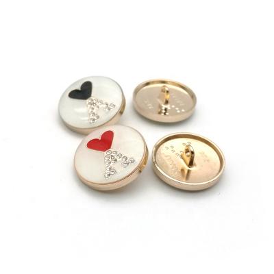 China Dry cleaning. Washable. Goods. Fashion metal leg heart enamel rhinestone letter A nickel free high end zinc alloy button for jeans clothes for sale