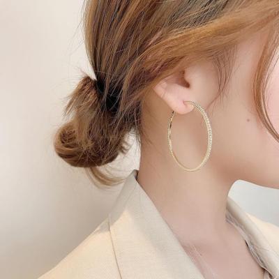 China Wholesale 5cm Circle 925 Rhinestone Earing Beautiful Rhinestone CLASSIC Silver Round Jewelry Earring For Women Gift Party for sale