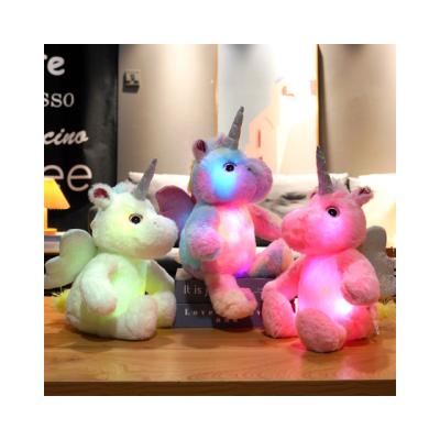 China Hot Selling Toy Rainbow Unicorn With Led Light Stuffed Toy Girls Valentines Gift Colorful Soft Plush Pillow Toy for sale