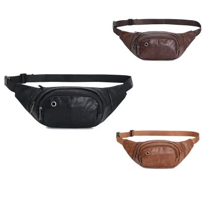 China Hot Selling Fashion Men's Casual Unisex Pussy Pack Waterproof PU Leather Waist Bag Water Proof With Earphone Hole for sale