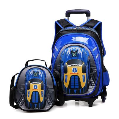 China Wholesale New Style 2 Pieces Kids Student Trolley Durable Waterproof School Bags Waterproof With 6 Wheels for sale