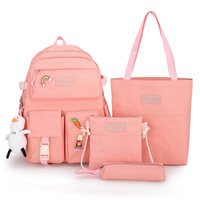 China Factory Wholesale Fashionable Waterproof Fast Delivery Designer Best Gift Big 4in1 Student Set PCs Female Students Teenage School Backpack Set for sale