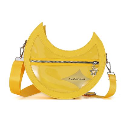 China New Arrival Fancy Waterproof Women Cross - Body Handbag Moon Shape PU Bags Cute Kids Designer Cross Bags With Transparent PVC Front Window for sale