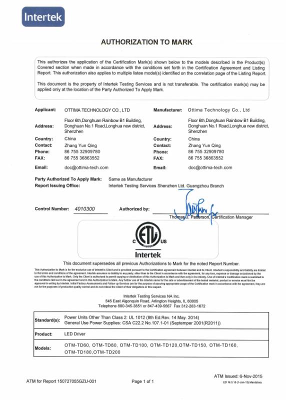 ETL - Shenzhen Ottima Technology Co., Ltd.